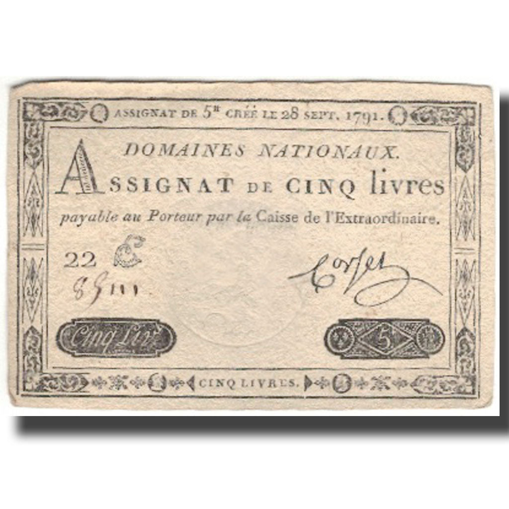 France, 5 Livres, 1791, Corset, 1791-09-28, EF(40-45), KM:A49, Lafaurie:144