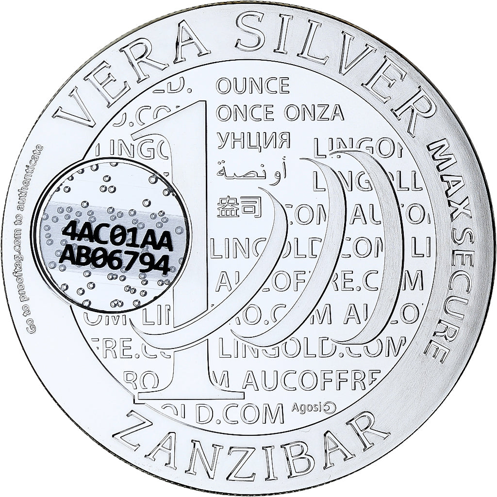 Zanzibar, 1000 Shillings, 1 Vera Silver Oz, 2015, Proof, Silver, MS(65-70)