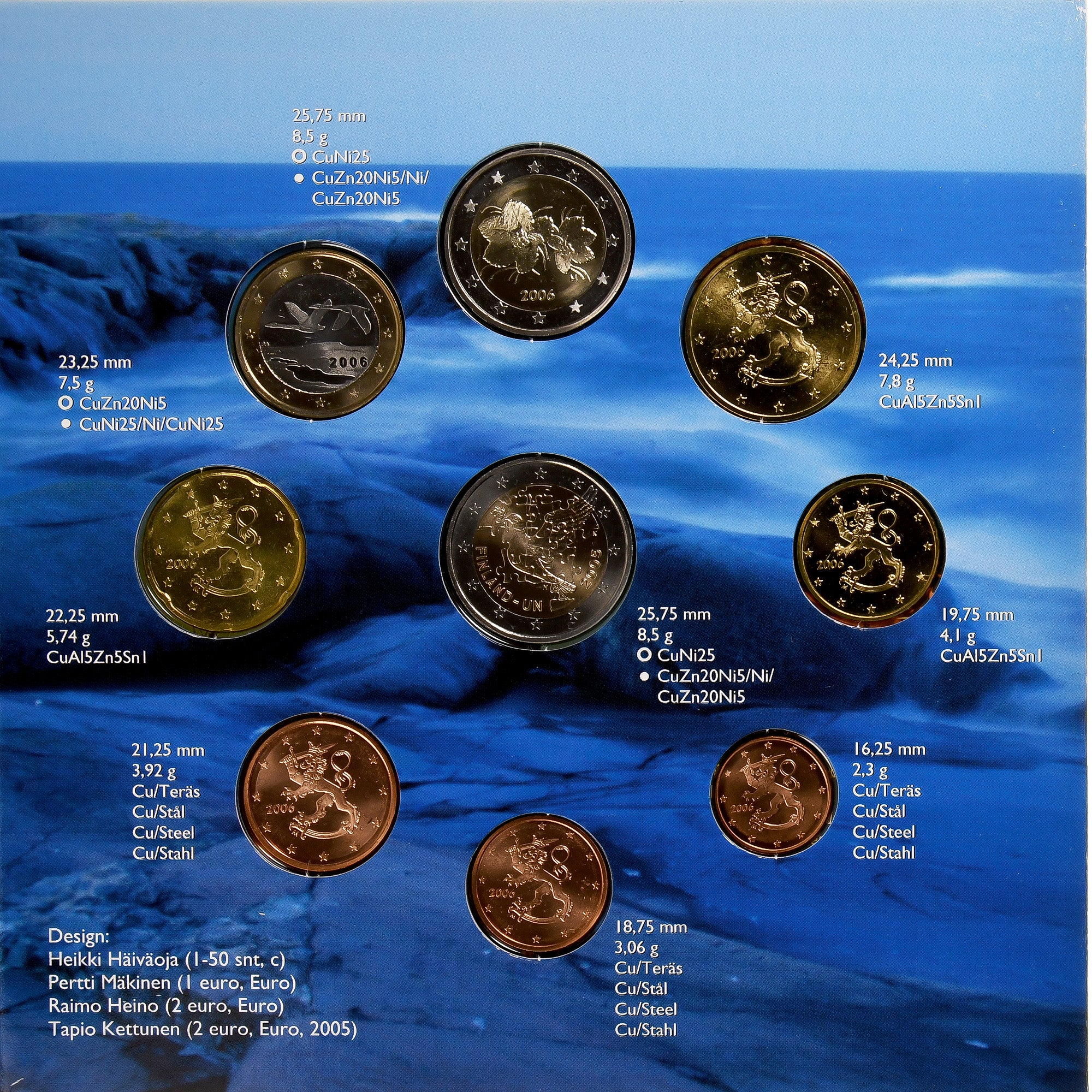 Finland, Set 1 ct. - 2 Euro + 2€, 2006, Vantaa, MS(65-70)