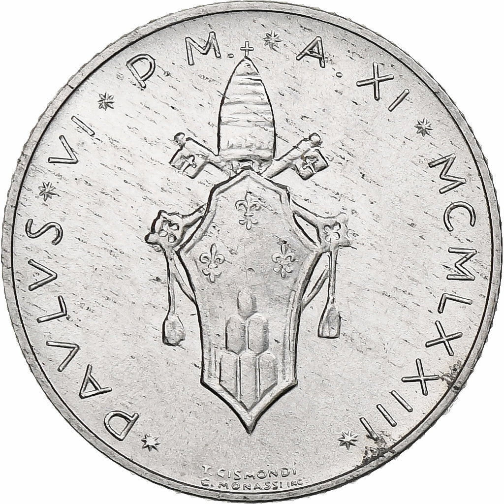 Vaticano, Paul VI, 2 Lire, 1973 (Anno XI), Rome, Alumínio, MS(64), KM:117