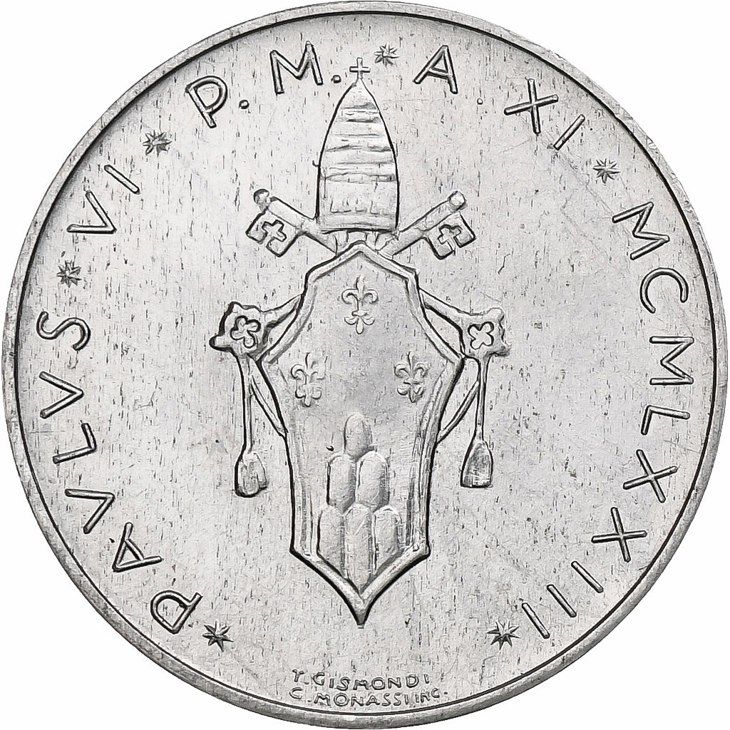 Vaticano, Paul VI, 5 Lire, 1973 (Anno XI), Rome, Alumínio, MS(64), KM:118