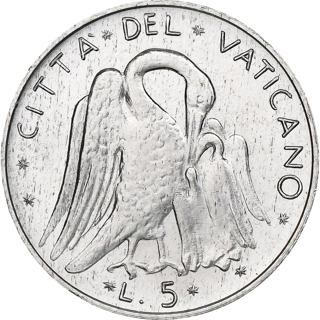Vaticano, Paul VI, 5 Lire, 1973 (Anno XI), Rome, Alumínio, MS(64), KM:118