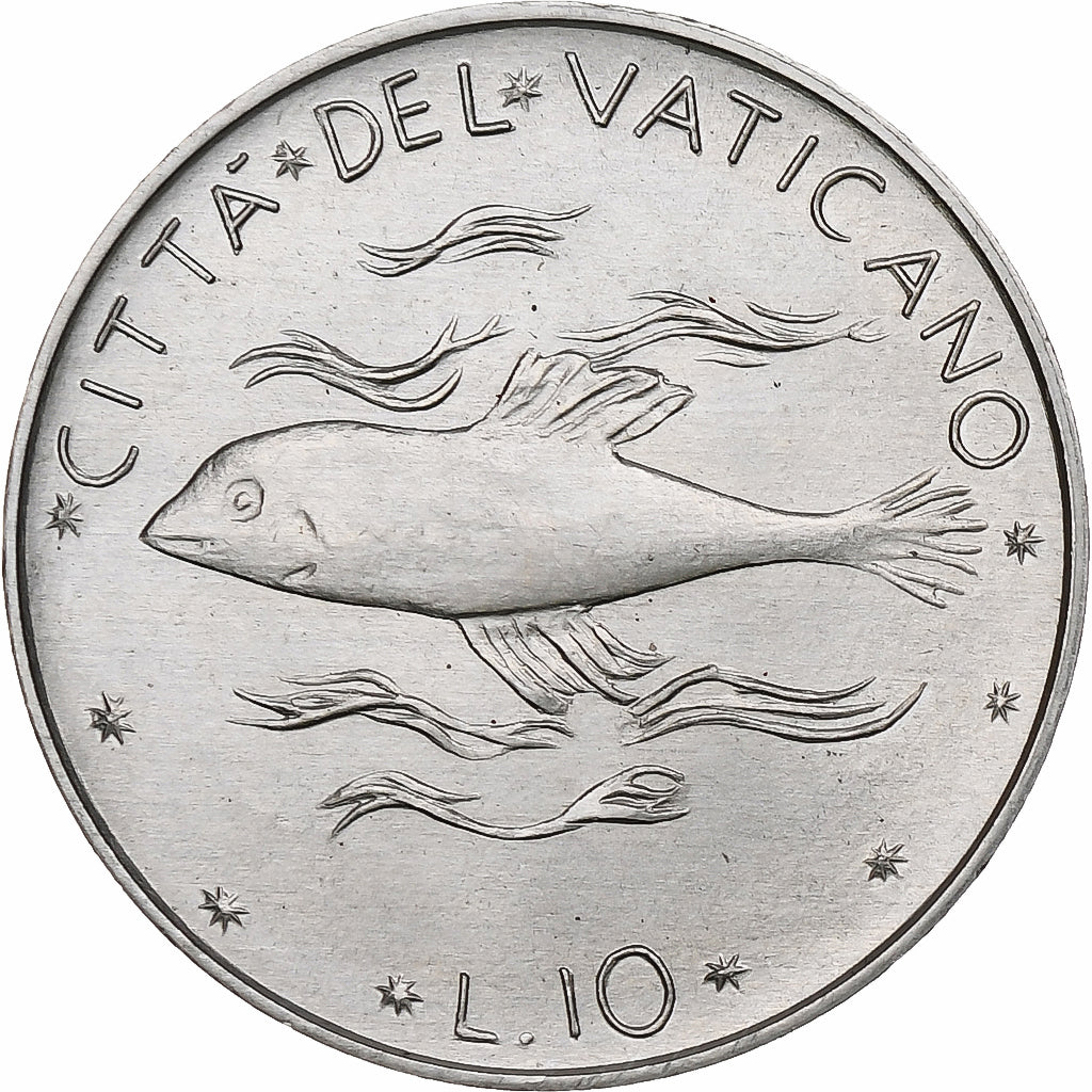 Vaticano, Paul VI, 10 Lire, 1973 (Anno XI), Rome, Alumínio, MS(64), KM:119