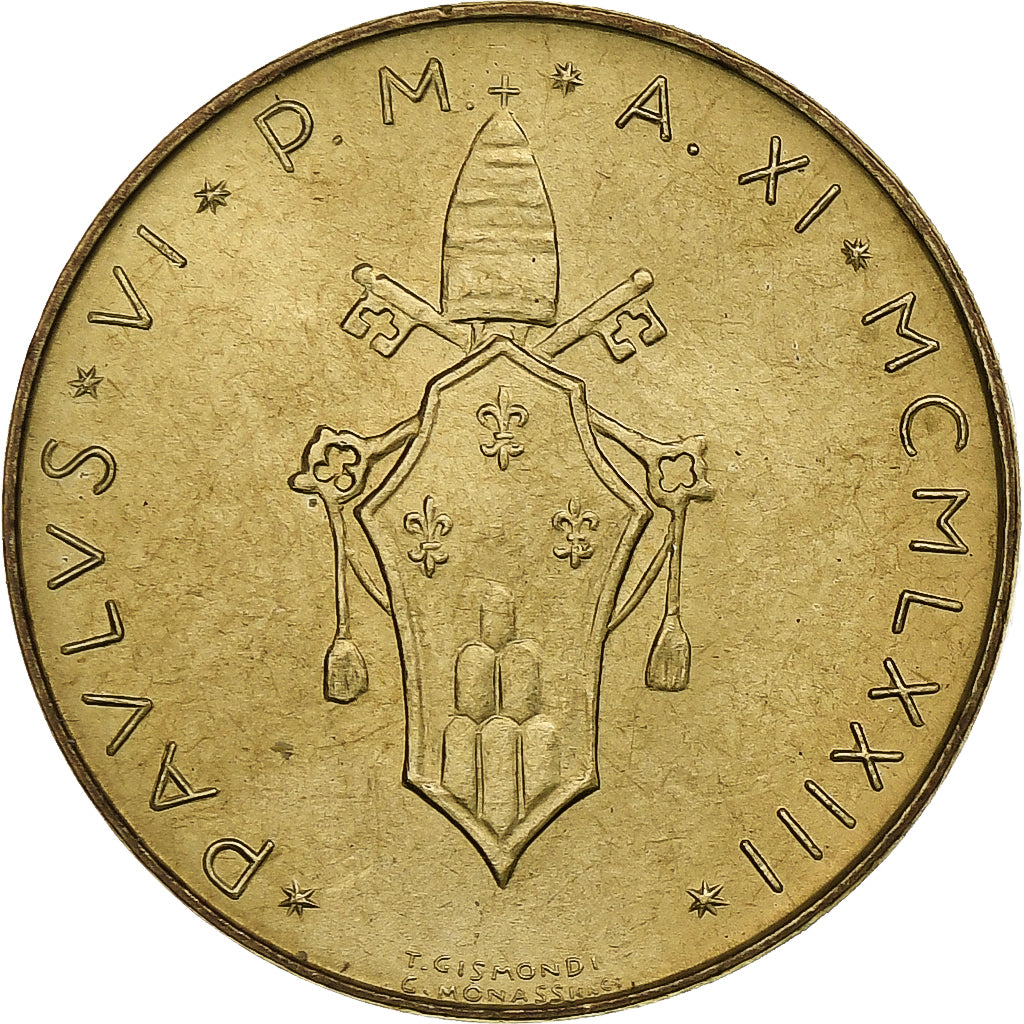 Watykan, Paul VI, 20 Lire, 1973 (Anno XI), Rome, Aluminium-Brąz, MS(64), KM:120