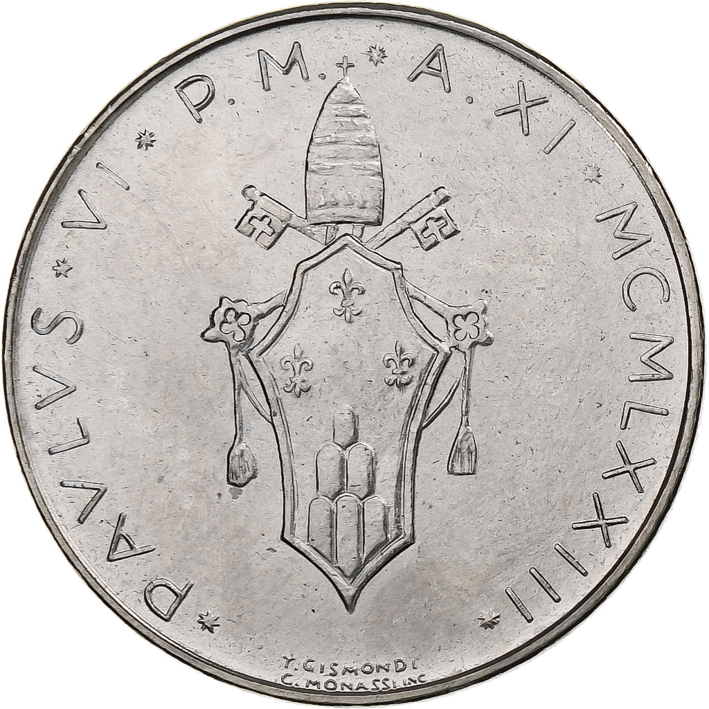 Vaticano, Paul VI, 50 Lire, 1973 (Anno XI), Rome, Aço Inoxidável, MS(64)