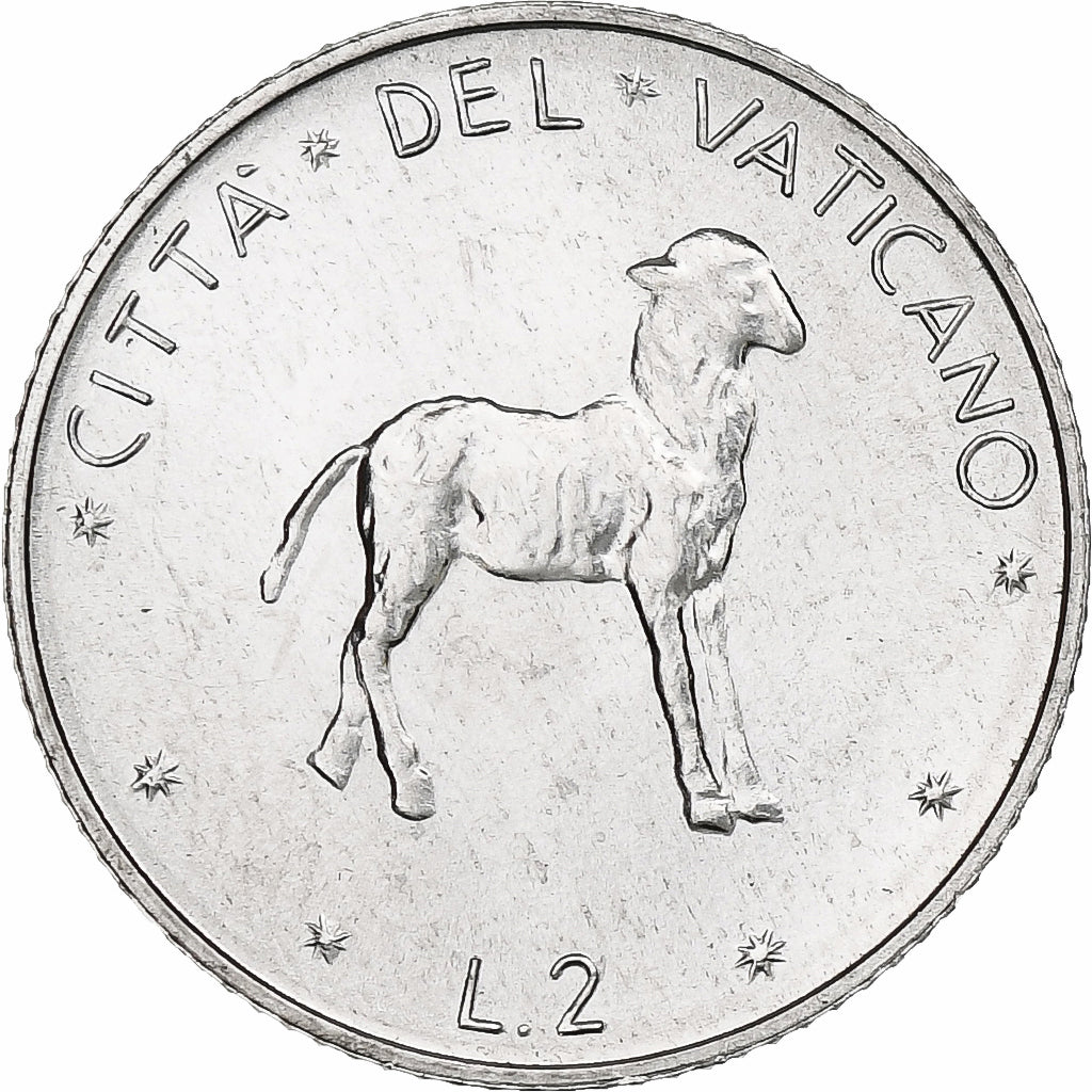Vaticano, Paul VI, 2 Lire, 1974 / Anno XII, Rome, Aluminio, SC+, KM:117