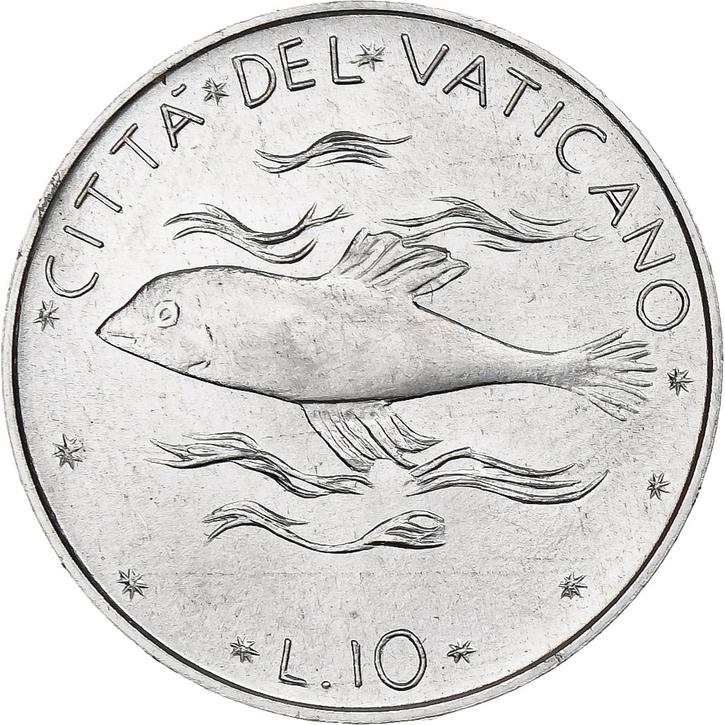 Vaticano, Paul VI, 10 Lire, 1974 / Anno XII, Rome, Alumínio, MS(64), KM:119