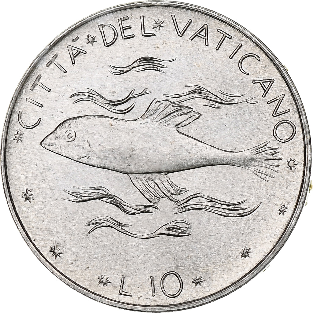 Vatican, Paul VI, 10 Lire, 1975 (Anno XIII), Rome, Aluminum, MS(64), KM:119