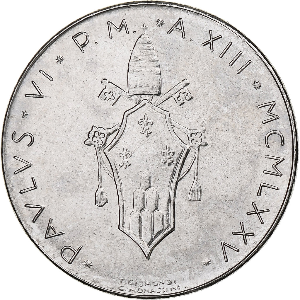 Vaticano, Paul VI, 50 Lire, 1975 (Anno XIII), Rome, Aço Inoxidável, MS(64)