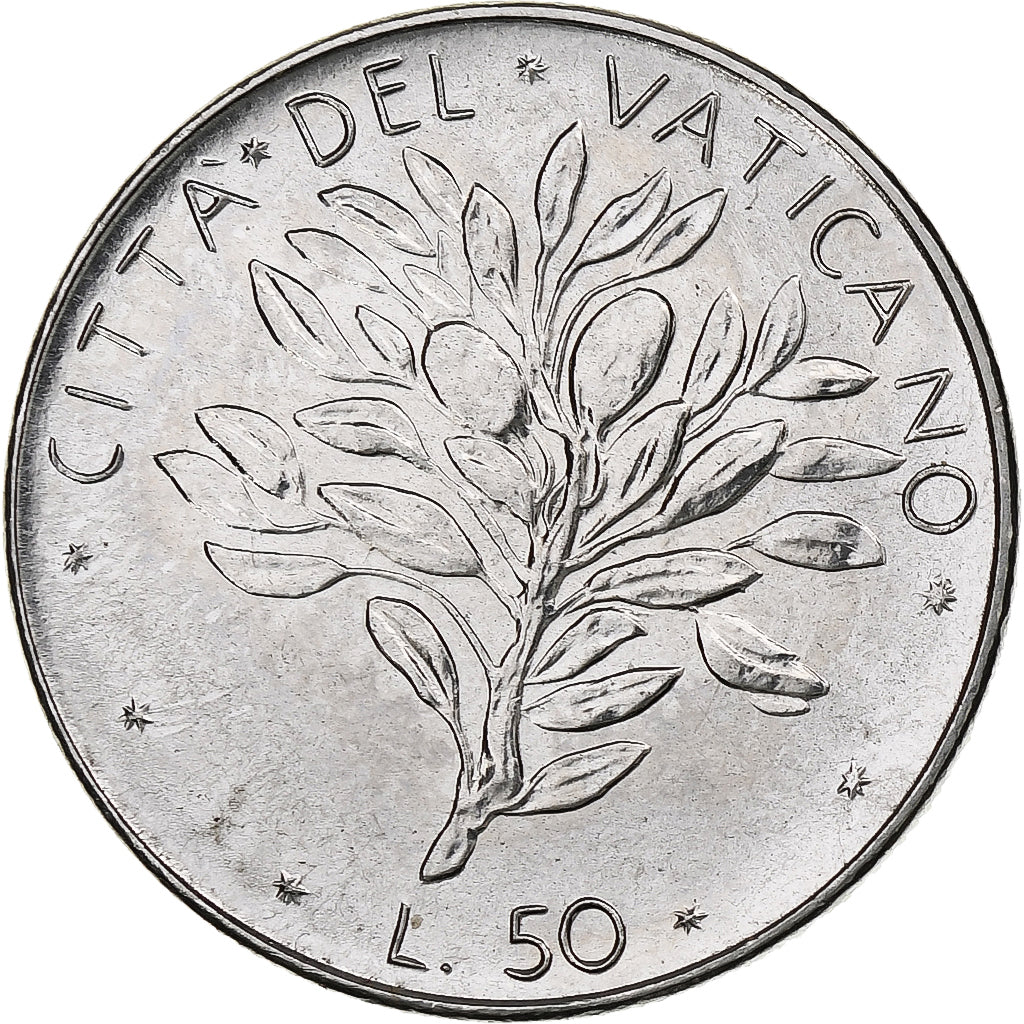 Vaticano, Paul VI, 50 Lire, 1975 (Anno XIII), Rome, Aço Inoxidável, MS(64)