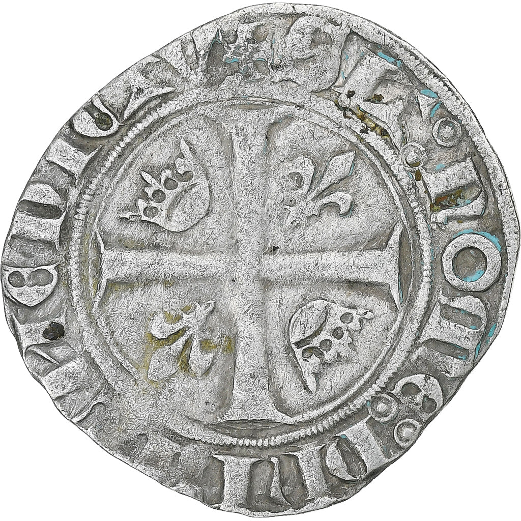 France, Charles VI, Blanc Guénar, 1380-1422, Romans, Billon, TB+, Duplessy:377A