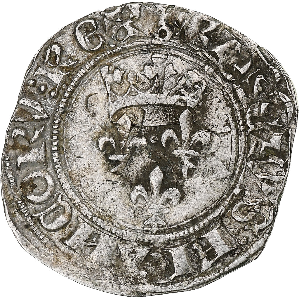 France, Charles VI, Florette, 1417-1422, Paris, Billon, VF(30-35), Duplessy:387