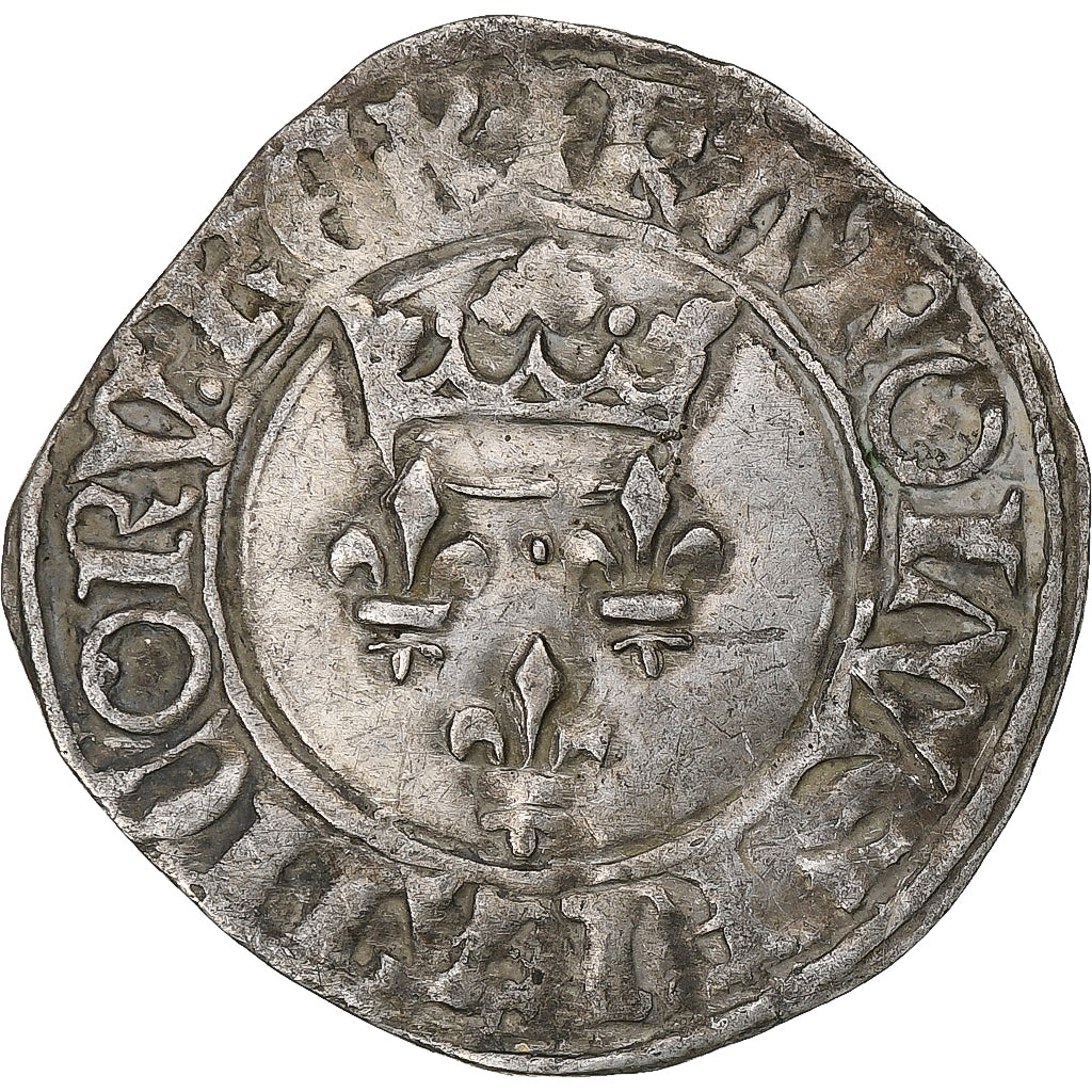 France, Charles VI, Florette, 1417-1422, Sainte-Ménéhould, Billon, VF(30-35)