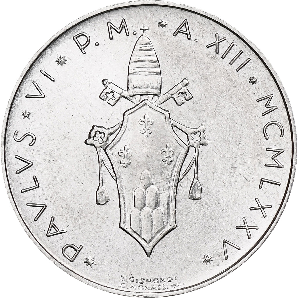 Vatikan, Paul VI, 5 Lire, 1975 (Anno XIII), Rome, Aluminium, UNZ+, KM:118