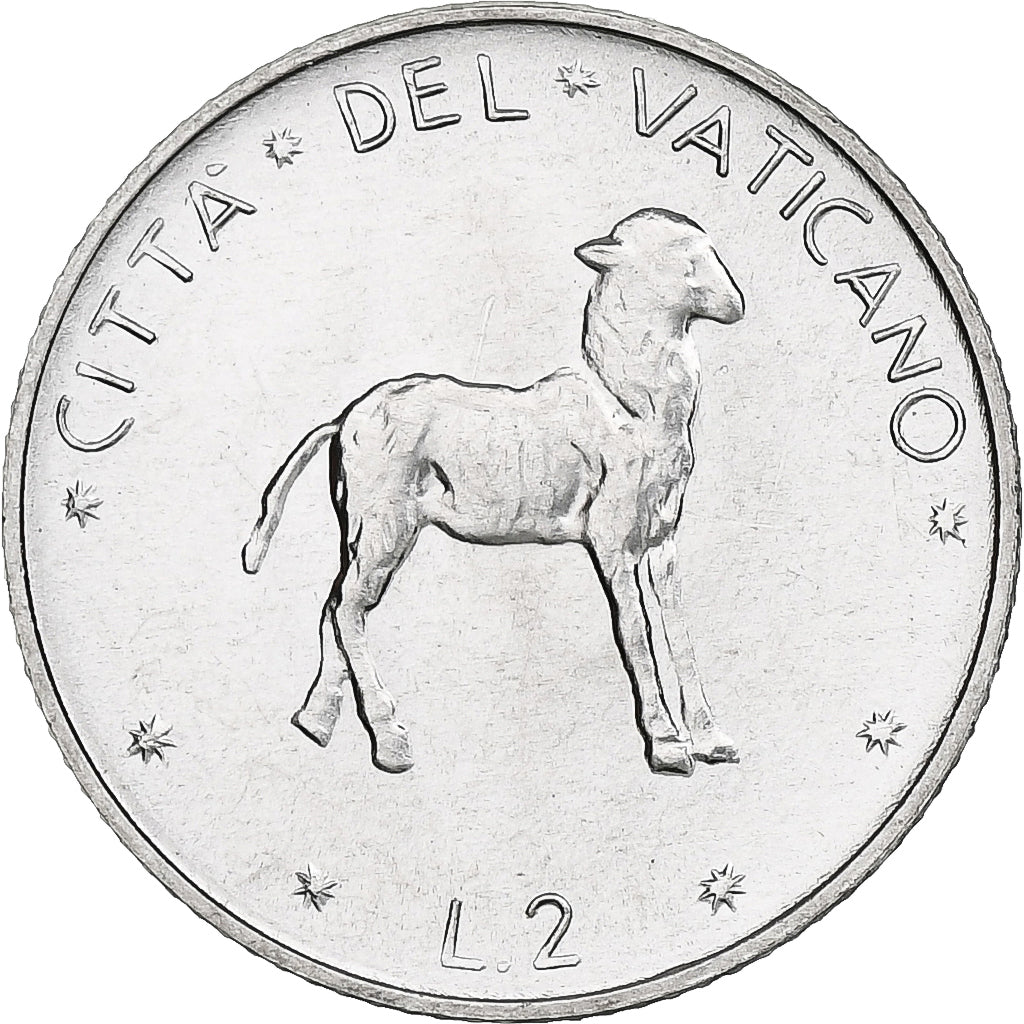 Vaticano, Paul VI, 2 Lire, 1976 (Anno XIV), Rome, Alumínio, MS(64), KM:117