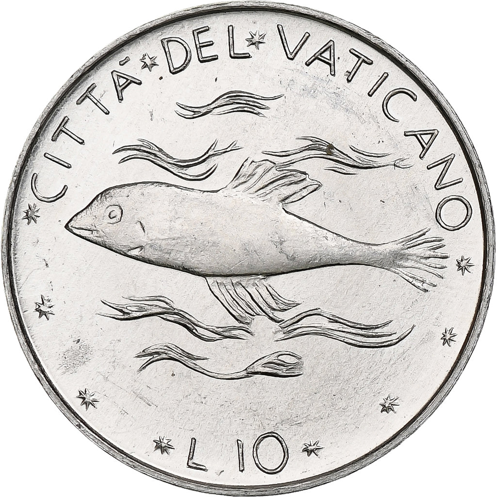 Vaticano, Paul VI, 10 Lire, 1976 (Anno XIV), Rome, Alumínio, MS(64), KM:119