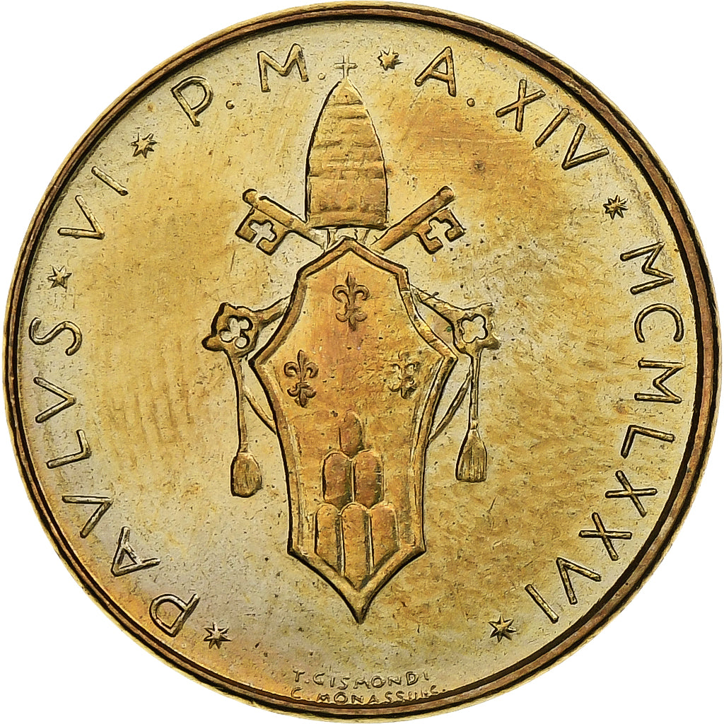 Vaticano, Paul VI, 20 Lire, 1976 (Anno XIV), Rome, Alumínio-Bronze, MS(64)