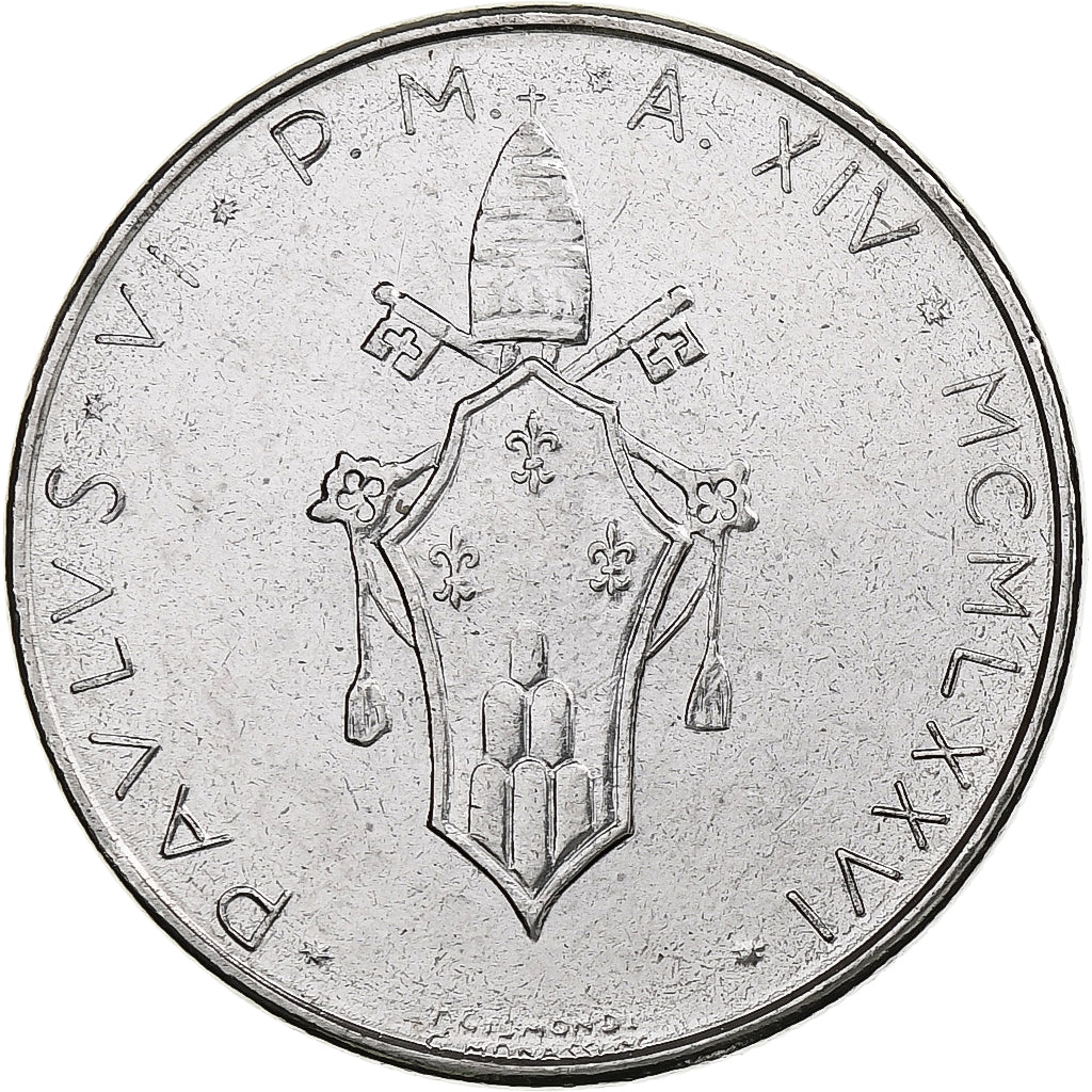 Vaticano, Paul VI, 50 Lire, 1976 (Anno XIV), Rome, Aço Inoxidável, MS(64)