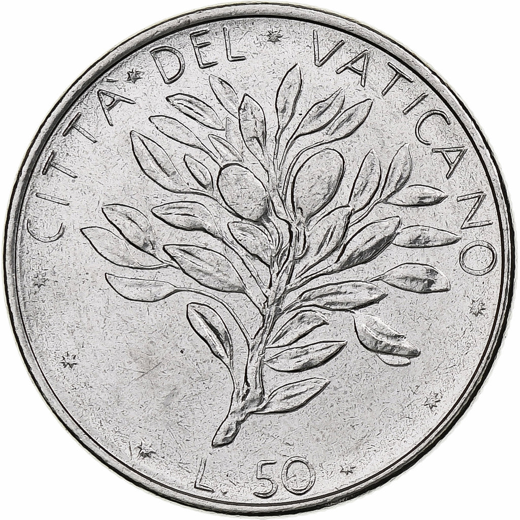 Vaticano, Paul VI, 50 Lire, 1976 (Anno XIV), Rome, Aço Inoxidável, MS(64)