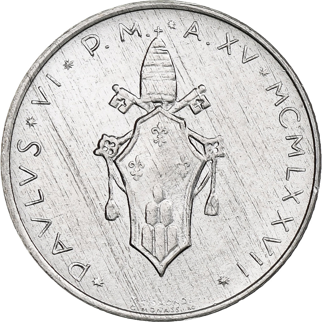 Vaticano, Paul VI, 2 Lire, 1977 - Anno XV, Rome, Alumínio, MS(64), KM:117