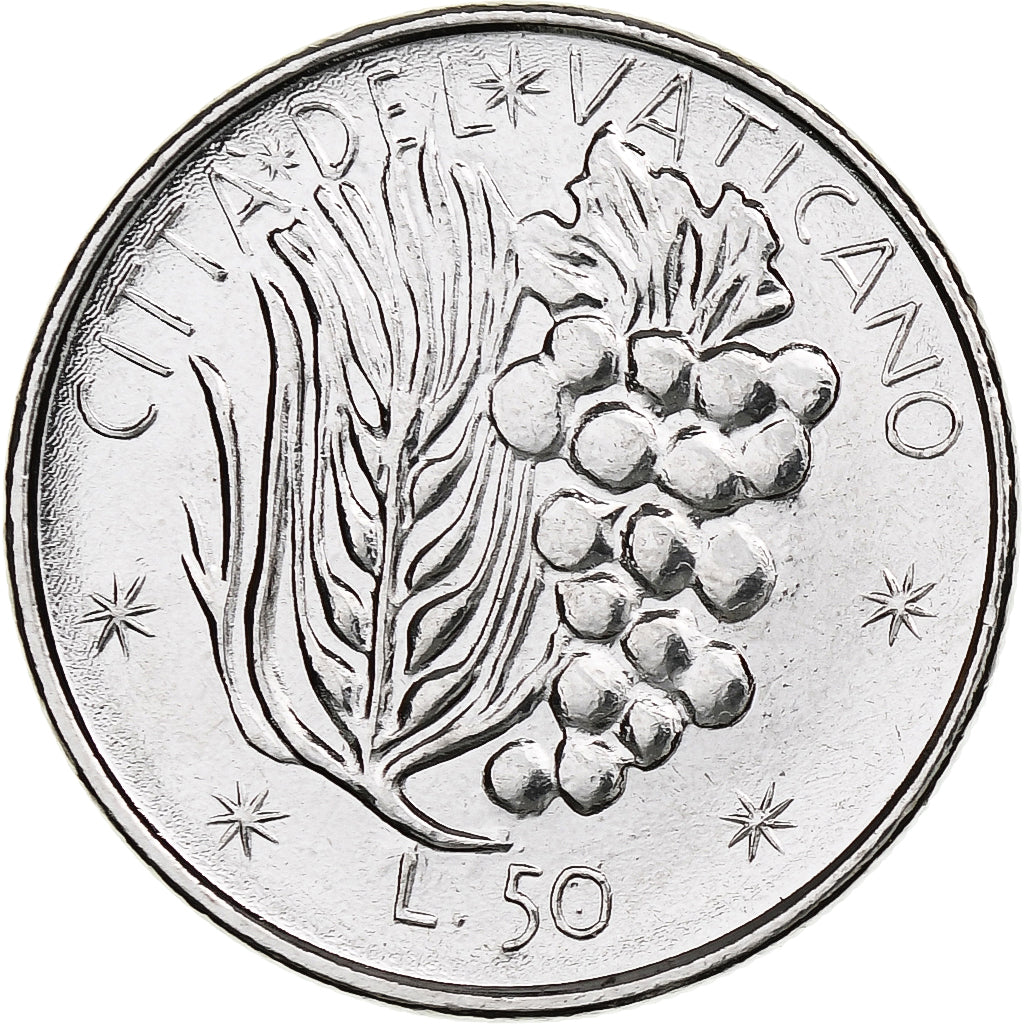 Vaticano, Paul VI, 50 Lire, 1977 - Anno XV, Rome, Aço Inoxidável, MS(64)
