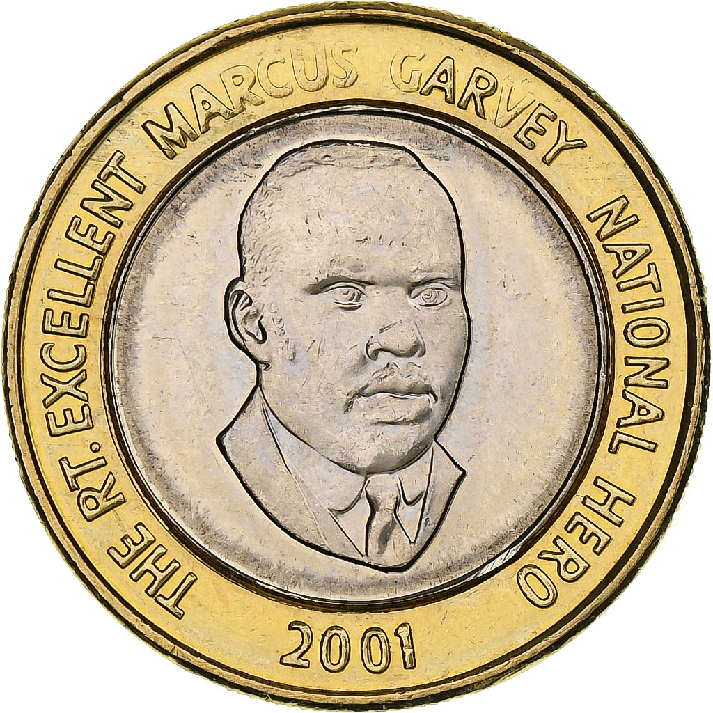 Jamaica, 20 Dollars, Marcus Garvey, 2001, Bi-Metallic, MS(64), KM:182