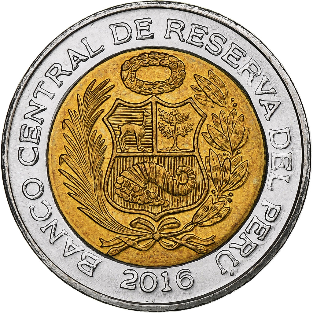 Perú, 2 Soles, 2016, Lima, Bimetálico, SC+, KM:401