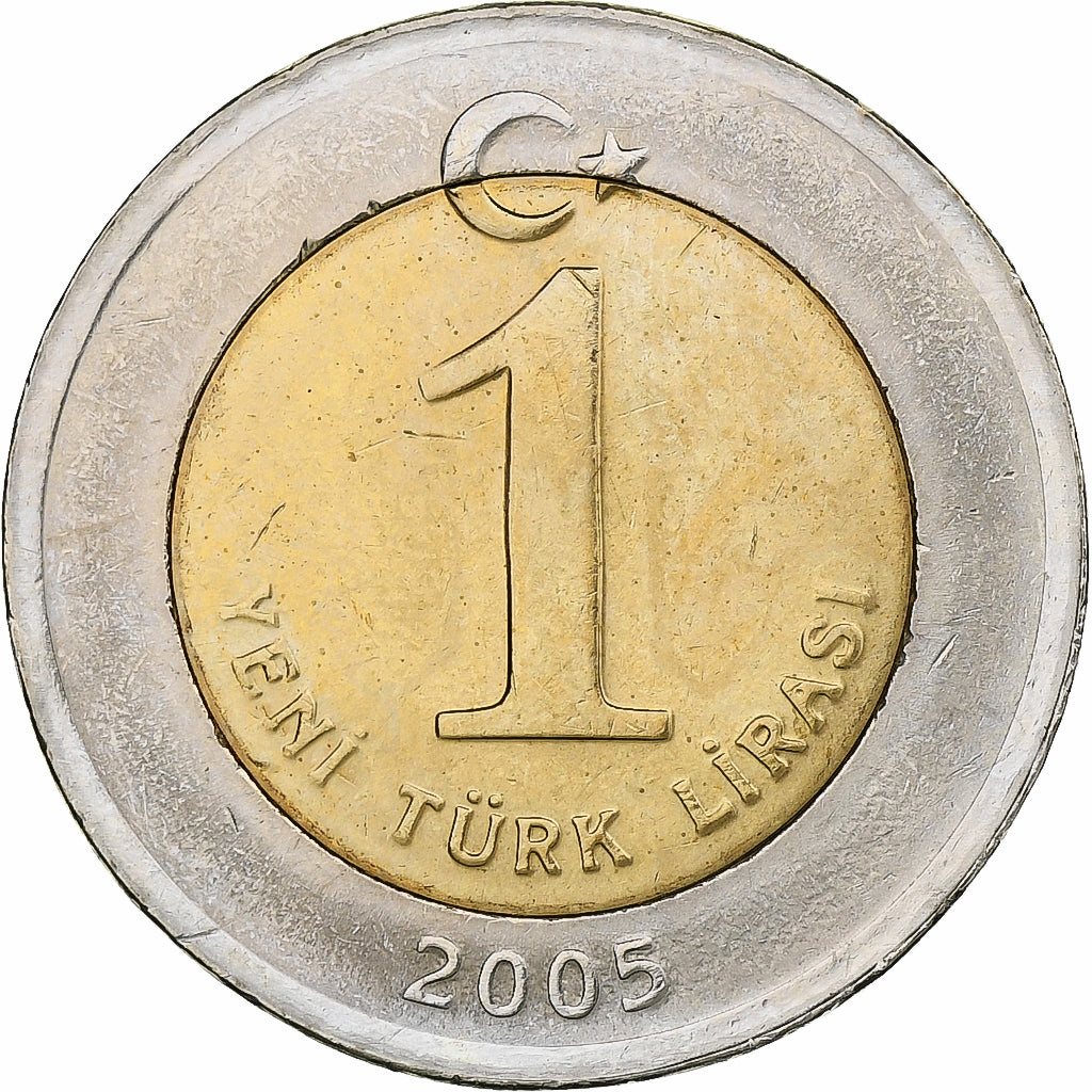Turquía, Lira, 2005, Bimetálico, SC+, KM:1169