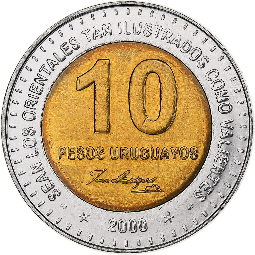 Urugwaj, 10 Pesos, Artigas, 2000, Bimetaliczny, MS(64)