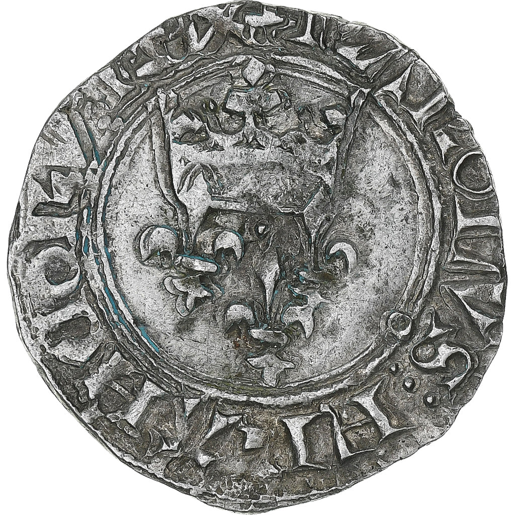 France, Charles VI, Florette, 1417-1422, Angers, Billon, EF(40-45), Duplessy:387
