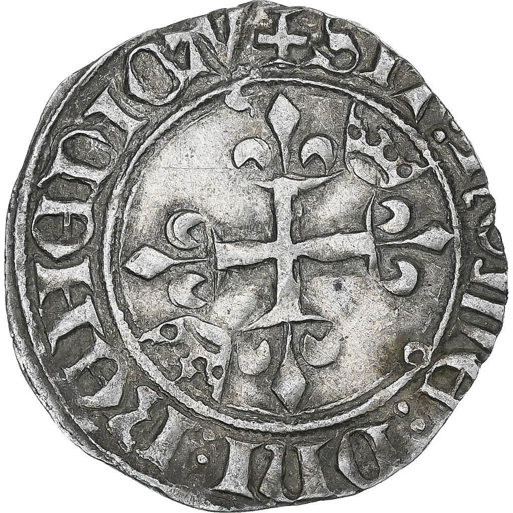 France, Charles VI, Florette, 1417-1422, Angers, Billon, EF(40-45), Duplessy:387