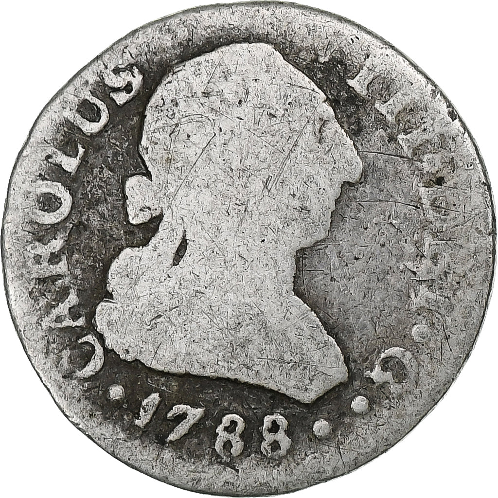 Espagne, Charles III, 1/2 Réal, 1788, Séville, Argent, B+