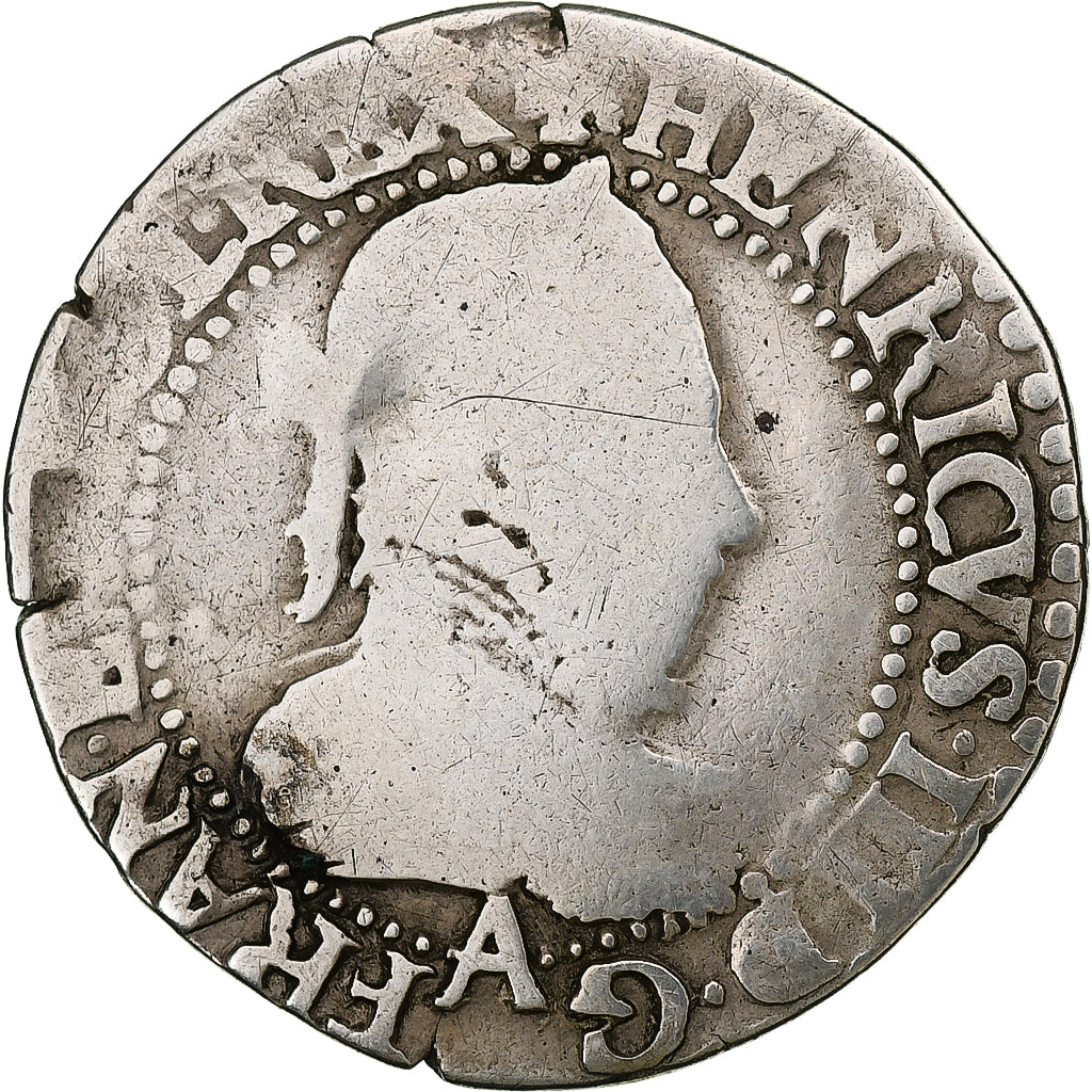 France, Henri III, 1/4 Franc au col plat, 1577, Paris, Silver, F(12-15)