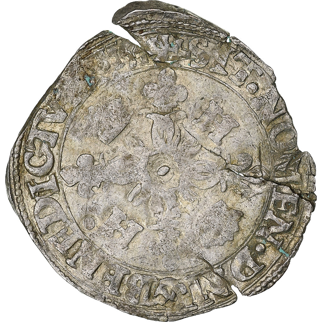 France, Henri II, Douzain aux croissants, 1549, Rouen, Billon, VF(20-25)