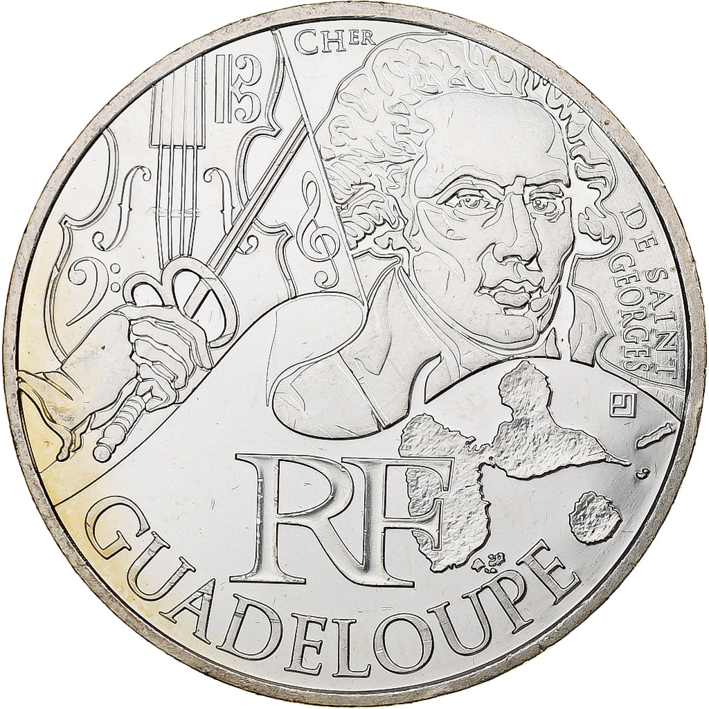 France, 10 Euro, Guadeloupe, 2012, MDP, Silver, MS(63)