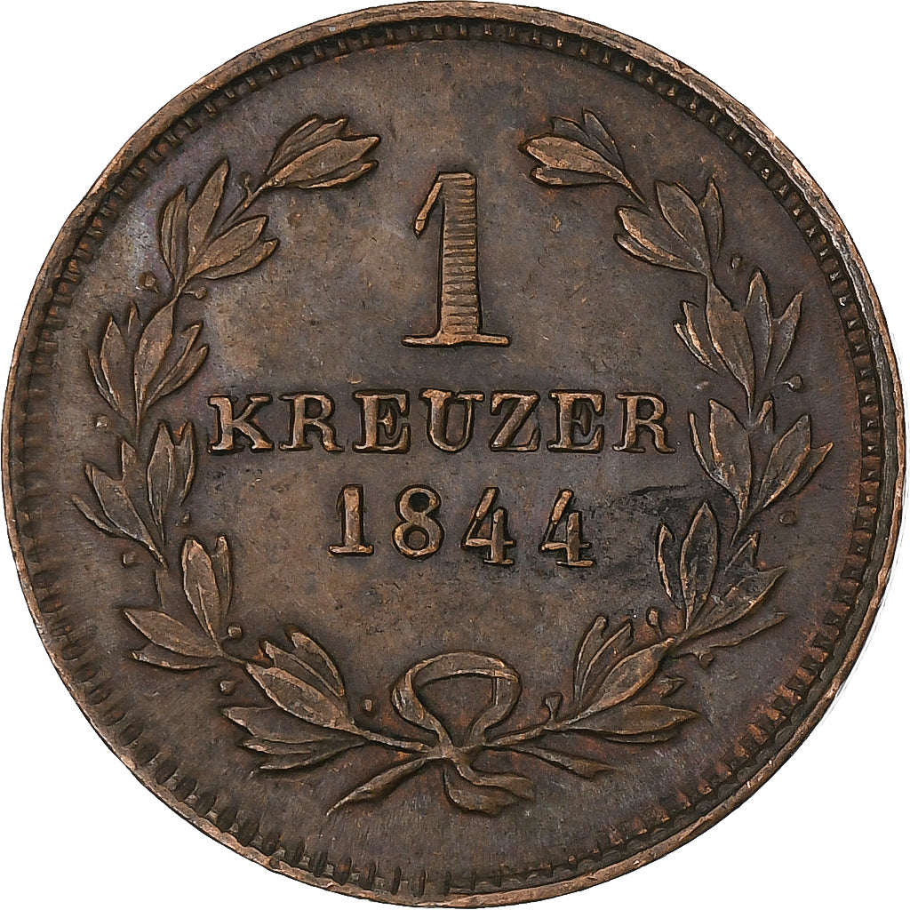 Deutsch Staaten, BADEN, Leopold I, 3 Kreuzer, 1844, Karlsruhe, Kupfer, VZ