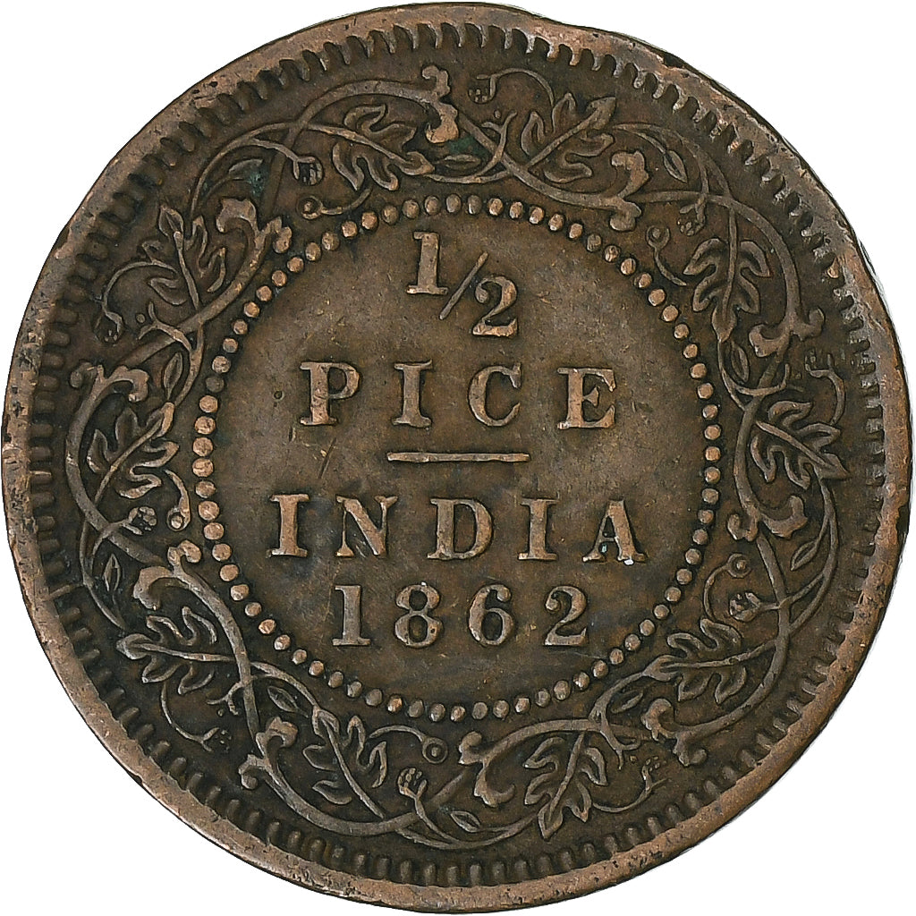 INDIA - BRITANNICA, Victoria, 1/2 Pice, 1862, Rame, BB+