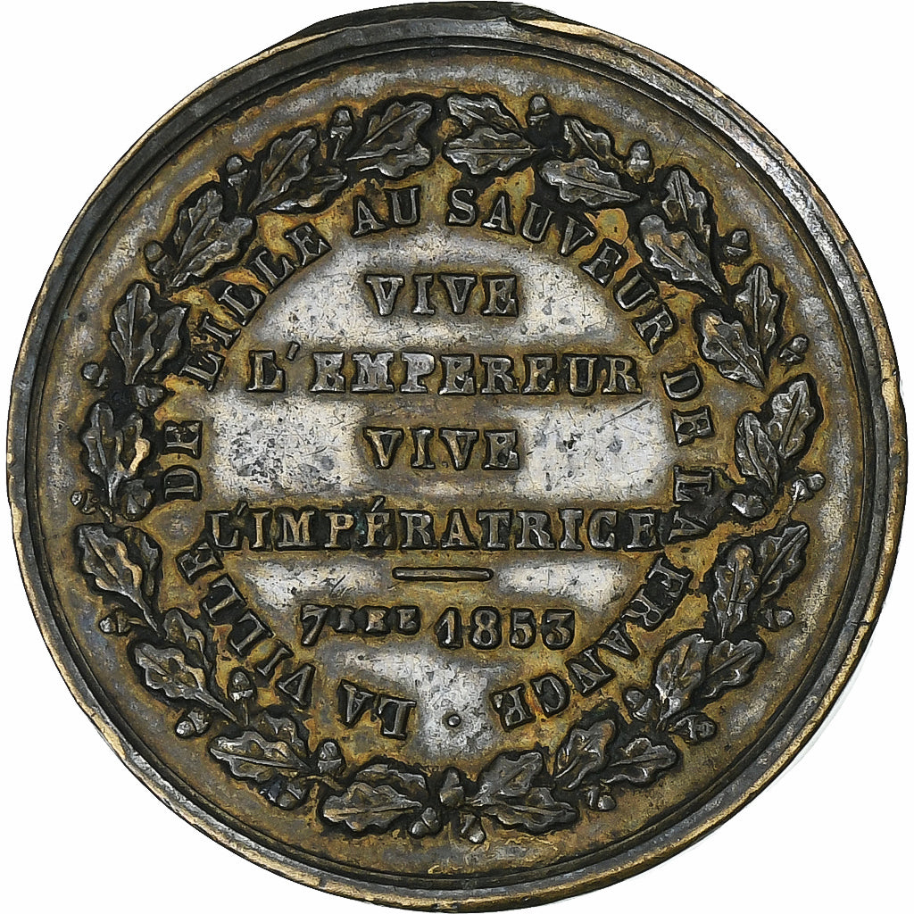 France, Médaille, Napoléon III, Visite impériale à Lille, 1853, Cuivre, TTB+