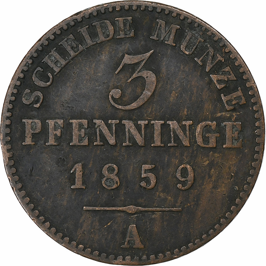 German States, PRUSSIA, Friedrich Franz II, 3 Pfenninge, 1859, Berlin, Copper