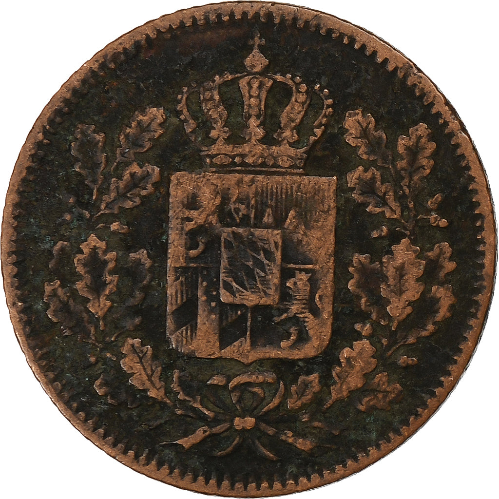 Deutsch Staaten, BAVARIA, Maximilian II, 1/2 Kreuzer, 1852, Munich, Kupfer, S