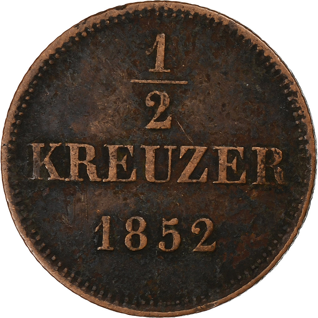 Deutsch Staaten, BAVARIA, Maximilian II, 1/2 Kreuzer, 1852, Munich, Kupfer, S