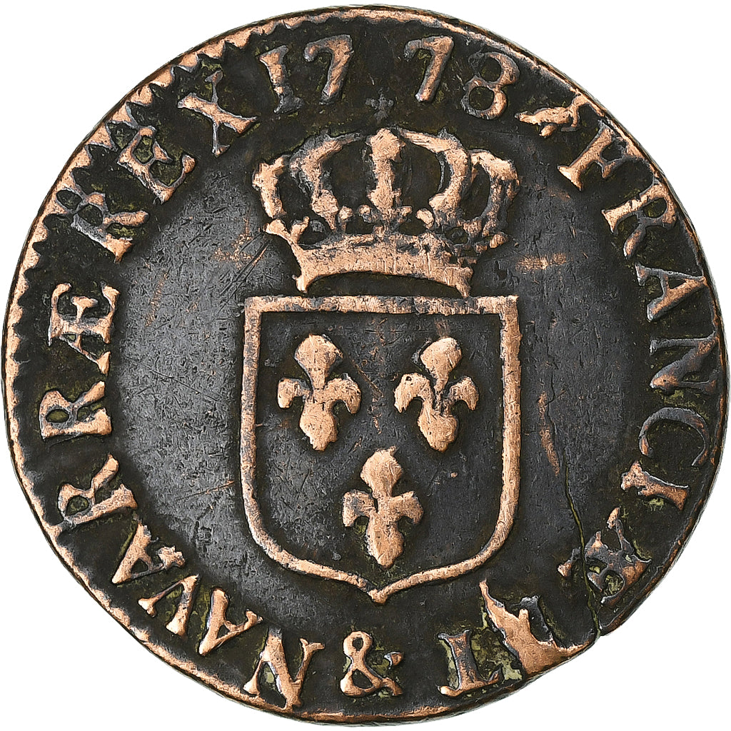 France, Louis XVI, 1/2 Sol, 1778, Aix, Cuivre, TB+, Gadoury:349