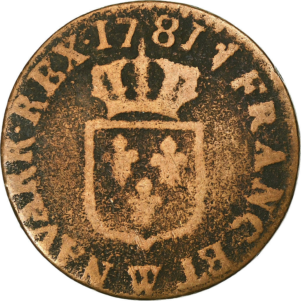 France, Louis XVI, Liard, 1781, Lille, Copper, F(12-15), Gadoury:348
