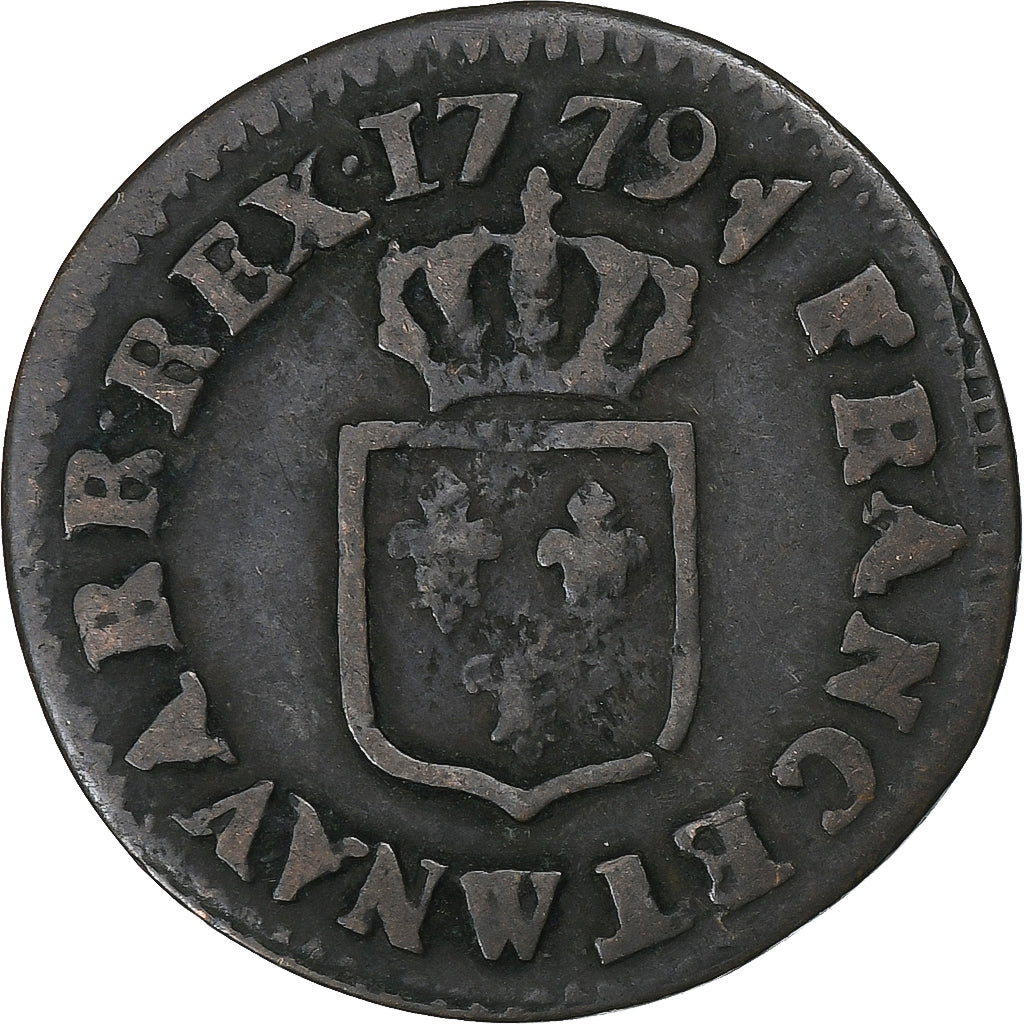 França, Louis XVI, Liard, 1779, Lille, Cobre, VF(20-25), Gadoury:348