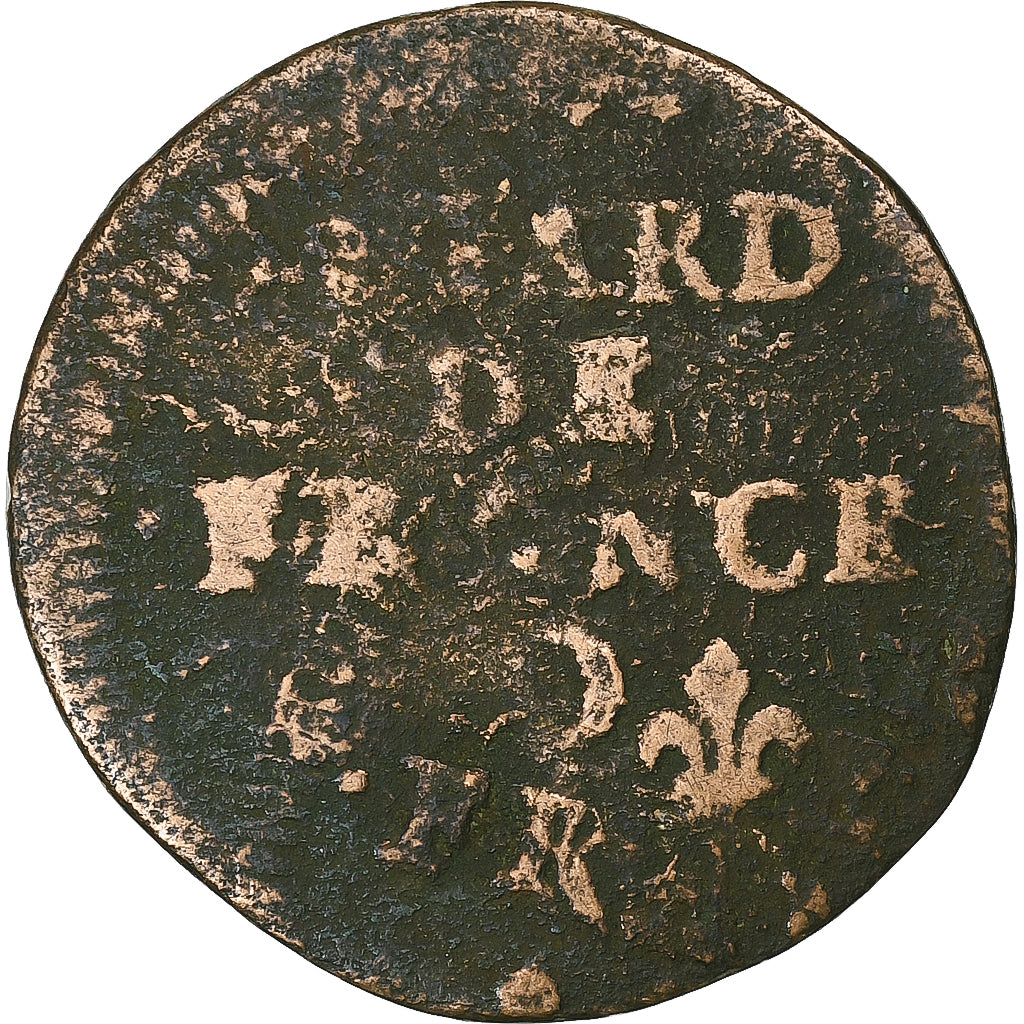 France, Louis XIV, Liard de France, 1656, Vimy, Double frappe, Cuivre, B