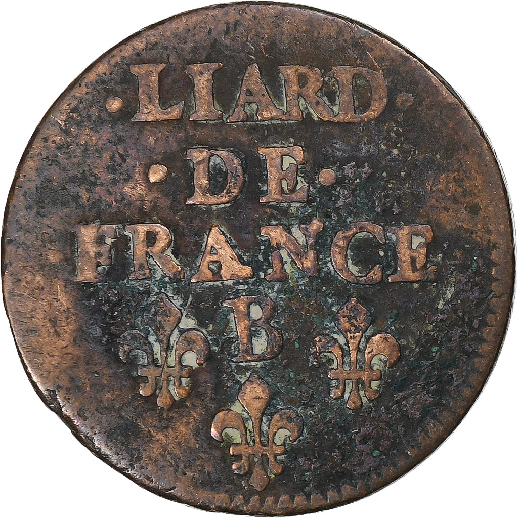 França, Louis XIV, Liard de France, 1655, Pont-de-l'Arche, Cobre, VF(20-25)