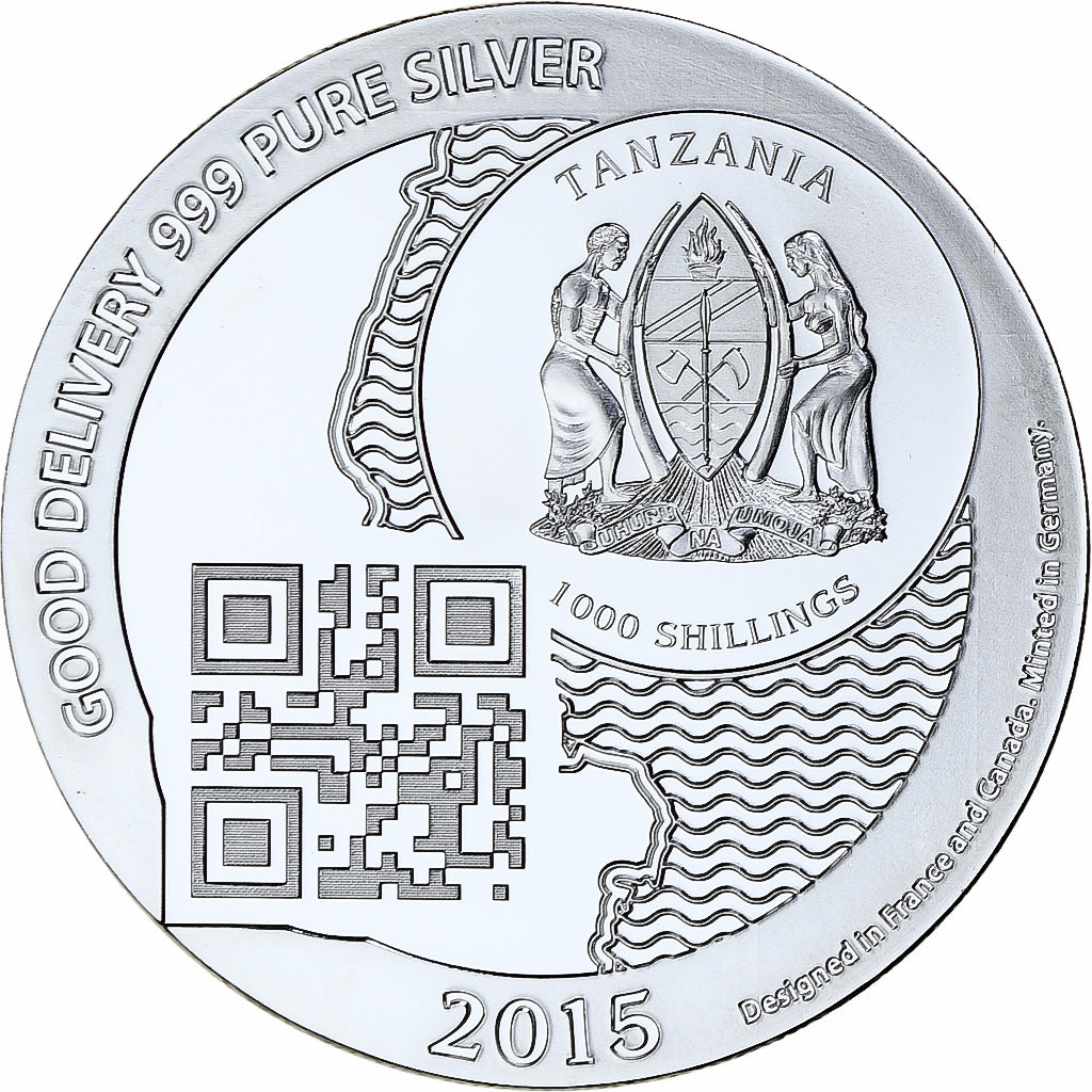 Zanzibar, 1000 Shillings, 1 Vera Silver Oz, 2015, BE, Argent, FDC