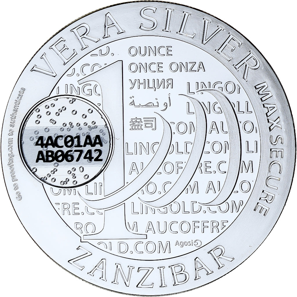 Zanzibar, 1000 Shillings, 1 Vera Silver Oz, 2015, BE, Argent, FDC