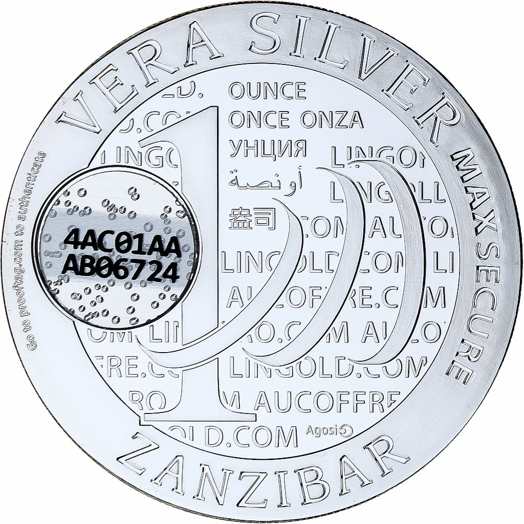 Zanzibar, 1000 Shillings, 1 Vera Silver Oz, 2015, Proof, Prata, MS(65-70)