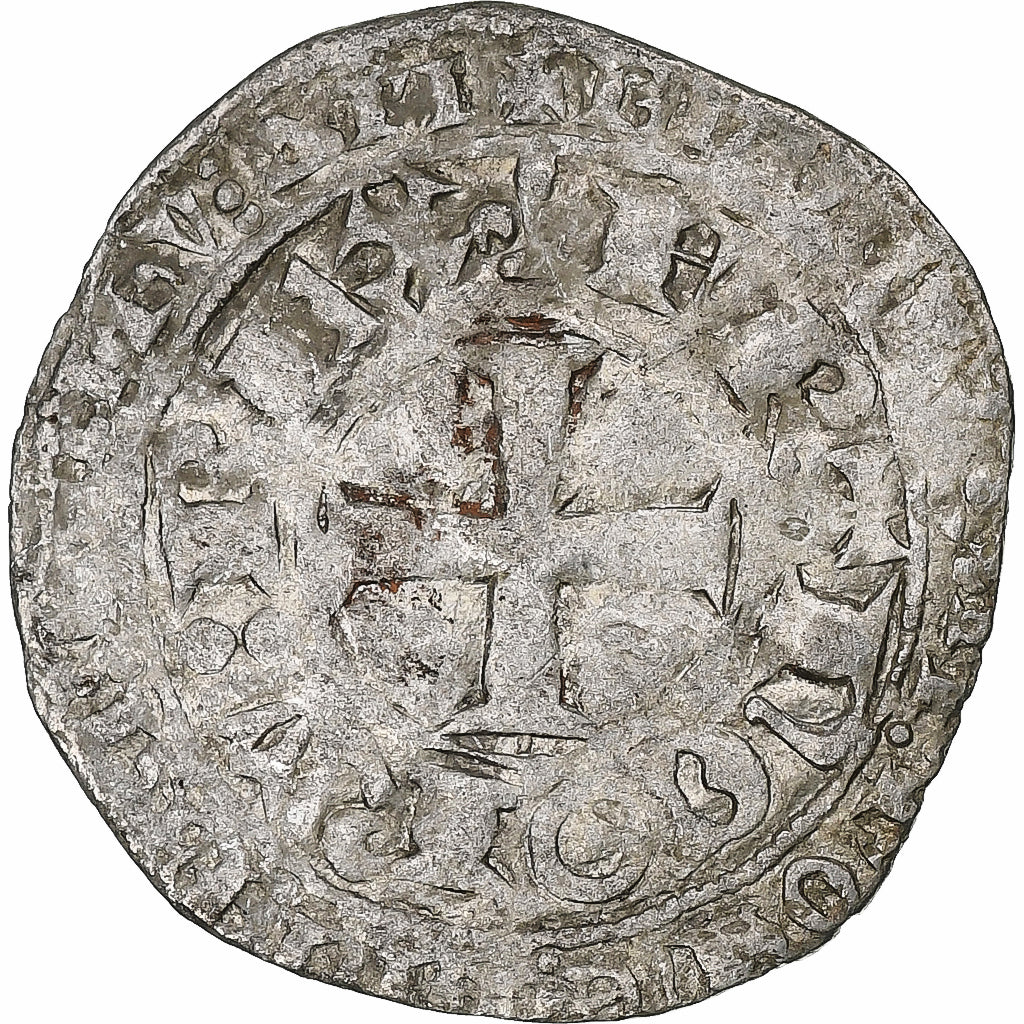 France, Charles V, Blanc au K, 1365-1380, Billon, F(12-15), Duplessy:363
